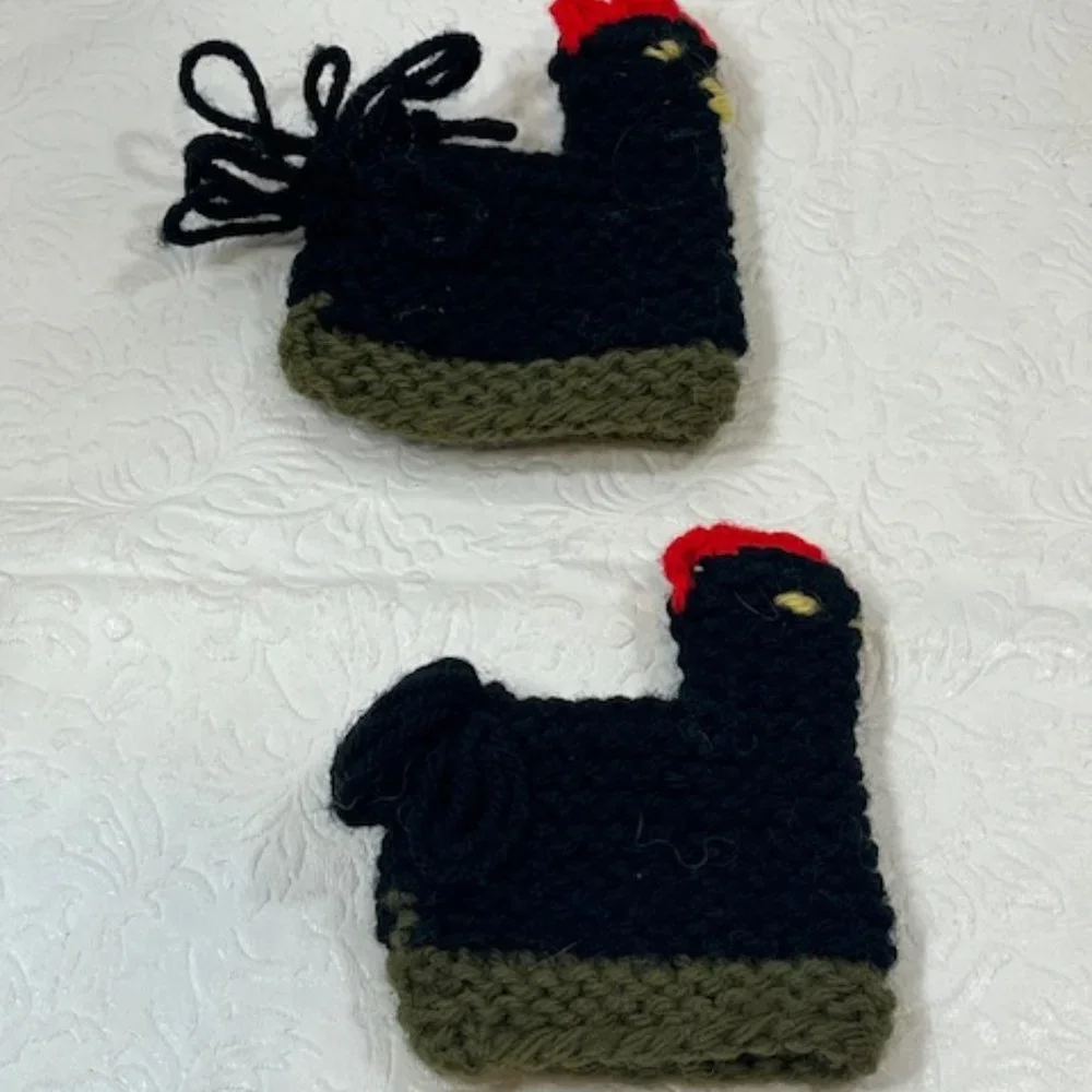 Two (2) Crocheted/Knitted Chicken/Hen Egg Cozies Covers Holder Decor 3